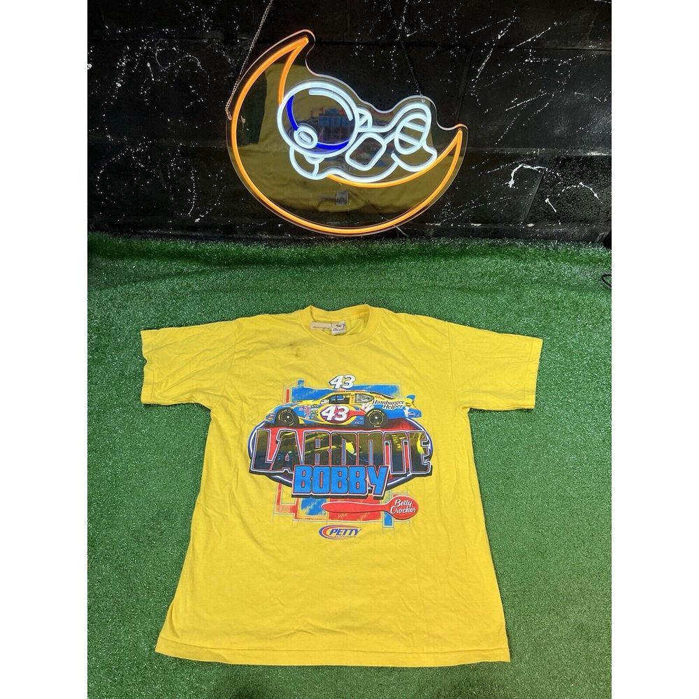 Bobby Labonte Cheerios #43 NASCAR‎ Yellow T-Shirt Double Sided Graphic Size LG